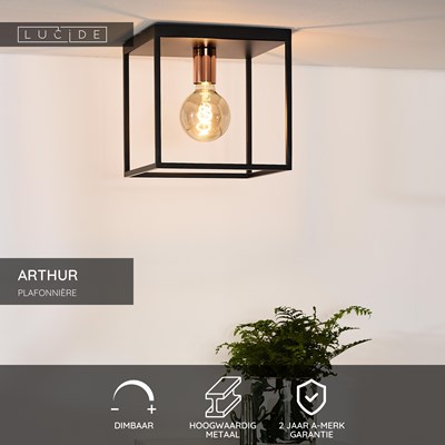 Lucide ARTHUR - Plafonnière - 1xE27 - Zwart